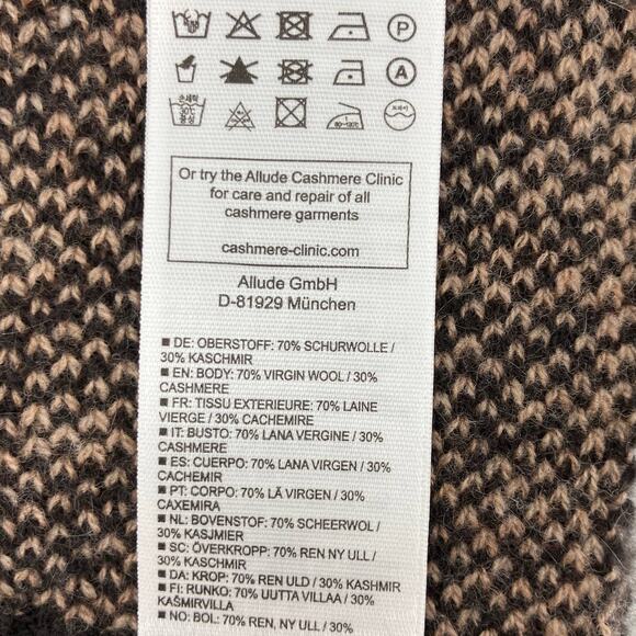 Allude Brown Tan Neutral Houndstooth Virgin Wool Cashmere Knit Rectangle Scarf - Picture 4 of 10